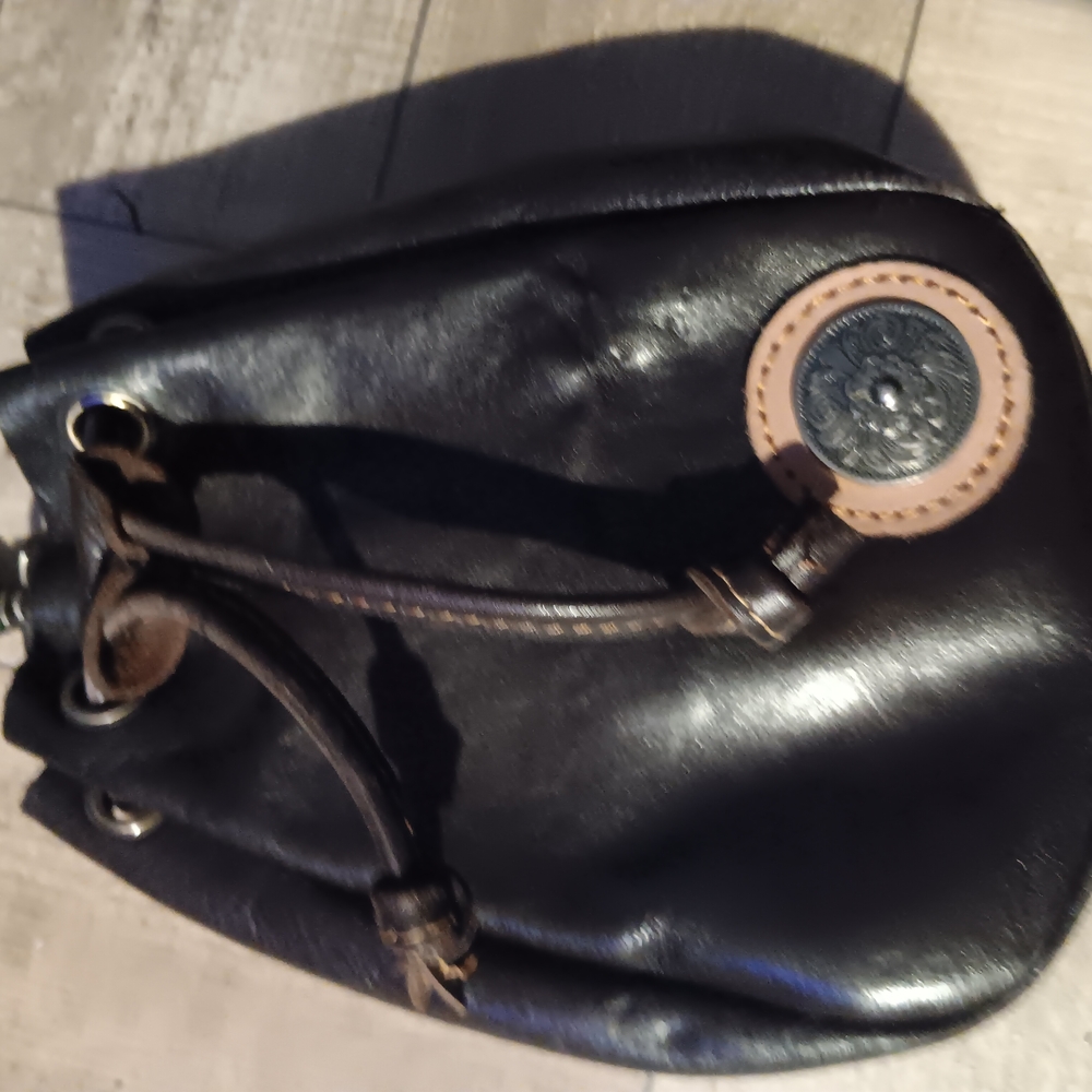 Black Leather Drawstring Bag